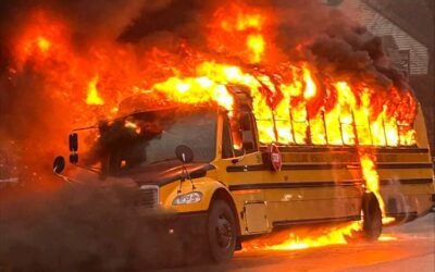 JUST NOW: Devastating blaze as Colwood school bus carrying 30 students consumed by fire…see more..